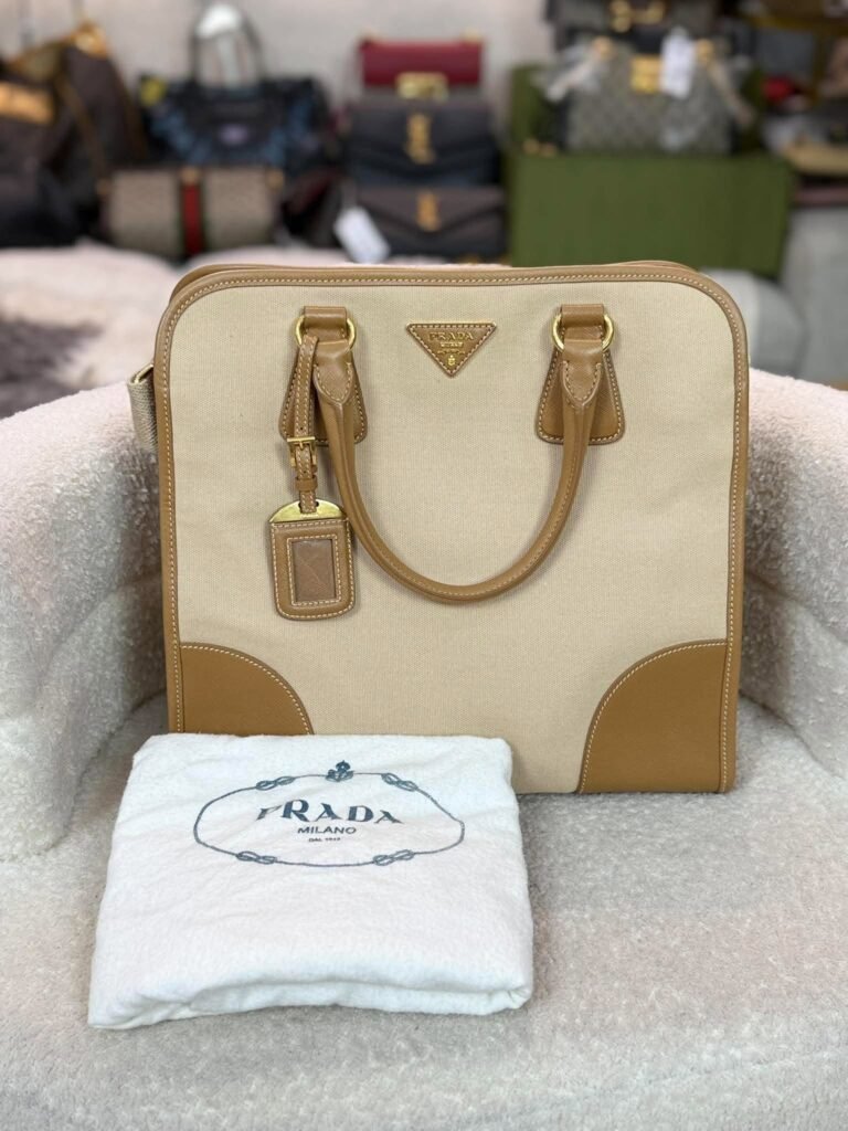 Prada Saffiano-Trimmed Canvas Canapa Satchel/Tote – Miss Chelsea Luxe PH