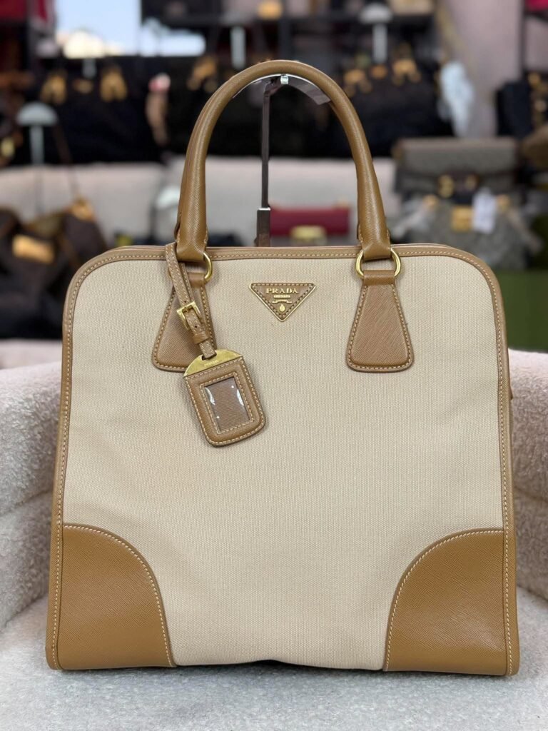 Prada Saffiano-Trimmed Canvas Canapa Satchel/Tote – Miss Chelsea Luxe PH