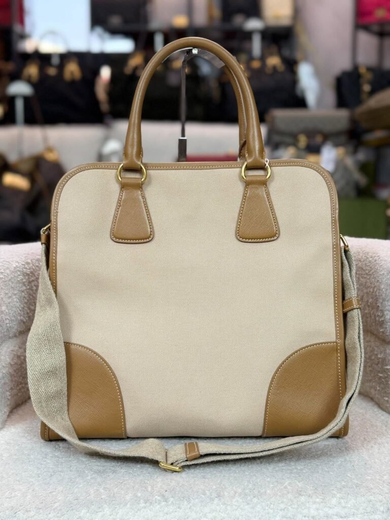 Prada Saffiano-Trimmed Canvas Canapa Satchel/Tote – Miss Chelsea Luxe PH