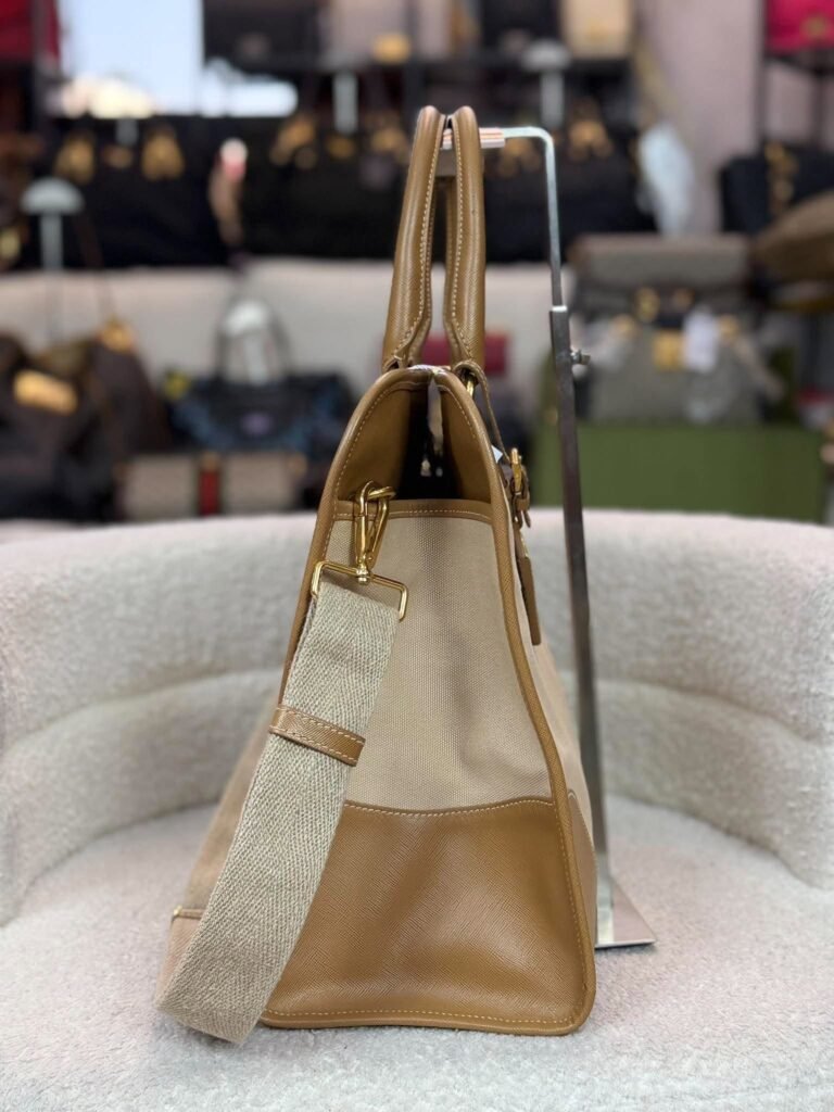 Prada Saffiano-Trimmed Canvas Canapa Satchel/Tote – Miss Chelsea Luxe PH